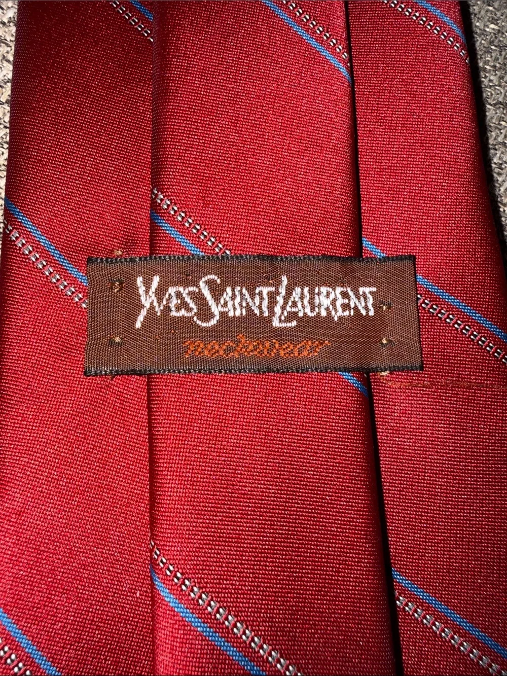 Yves Saint Laurent Vintage Striped Red Tie